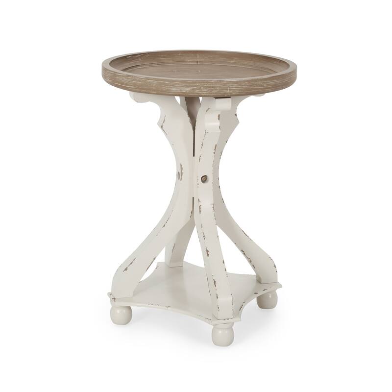 Callao French Country Accent Table with Round Top by Christopher Knight Home - Natural + Distressed White