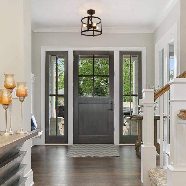 Raretta Modern Black 4-Light Metal Drum Farmhouse Lantern Semi-flush Ceiling Light for hallway - W11.8"xH13.2"