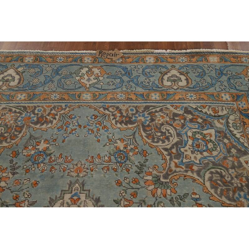 Light Blue Floral Tabriz Persian Rug Hand-Knotted Wool Carpet - 7'7"x 11'1"