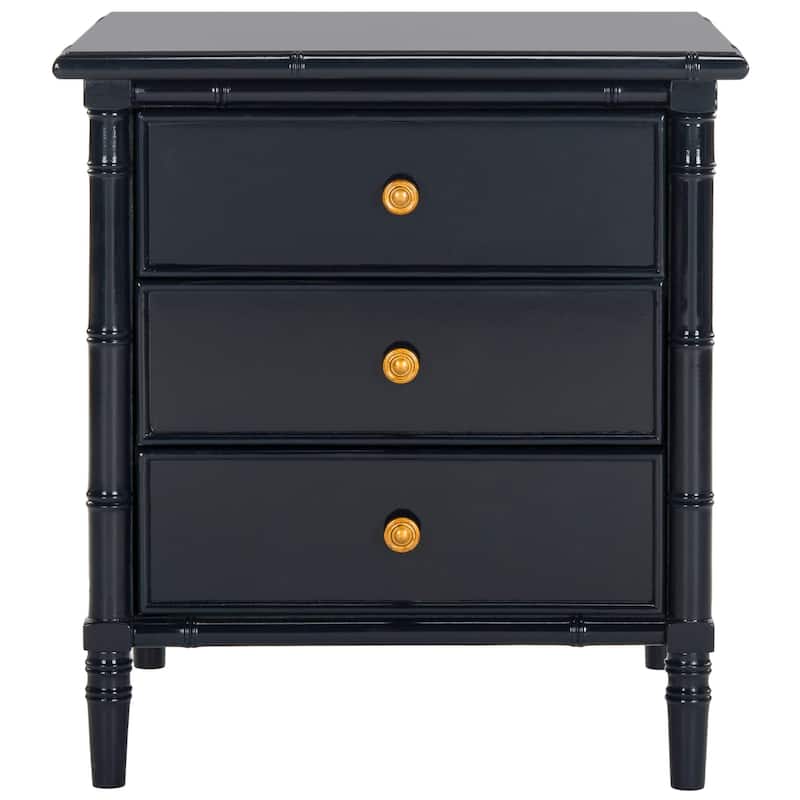 SAFAVIEH Jasmyne Modern Coastal 3-Drawer Navy Bamboo Nightstand - Navy Blue/Gold
