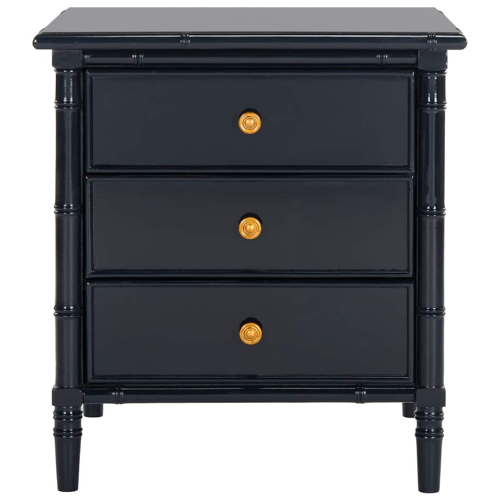 SAFAVIEH Jasmyne Modern Coastal 3-Drawer Navy Bamboo Nightstand