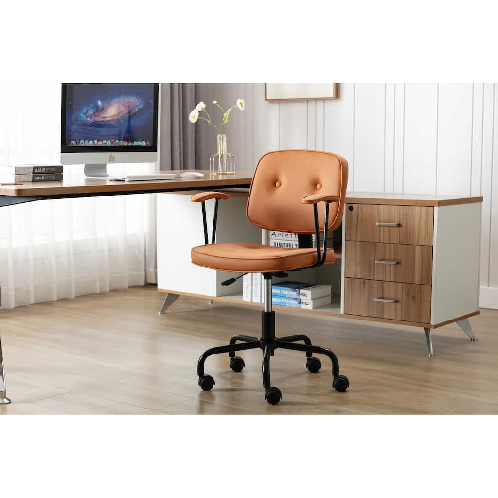 Porthos Home Dario Swivel Office Chair, PU Leather, Roller Metal Base