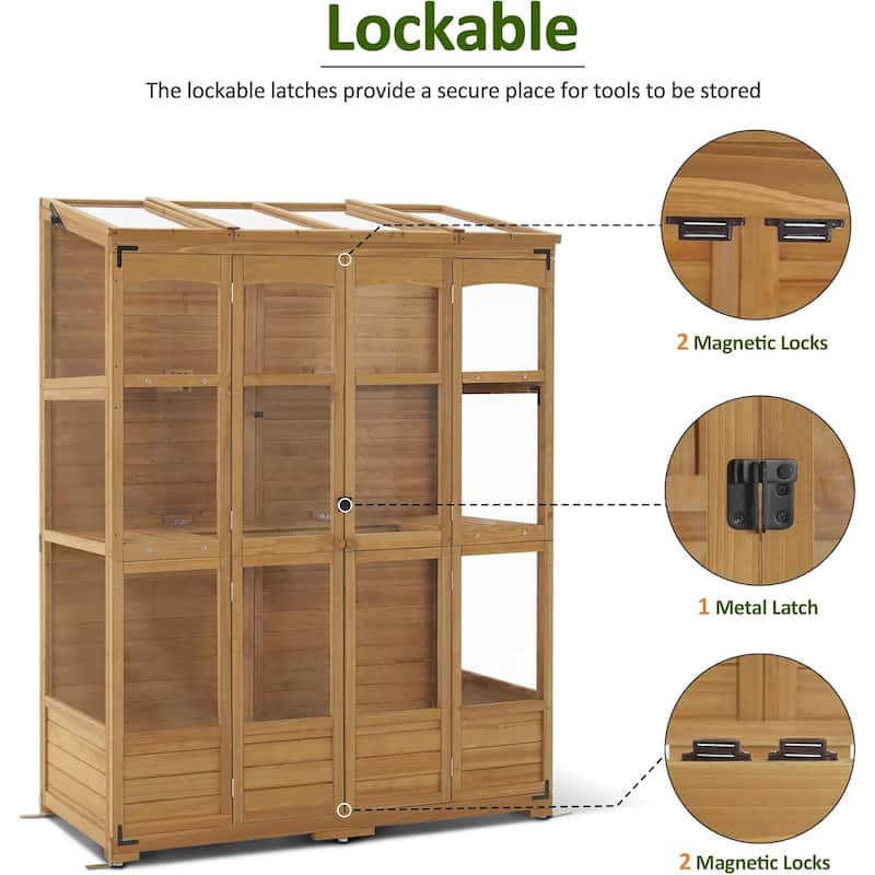 MCombo Walk-in Greenhouse with Openable Roof and Lockable Door, Solid Wood 0899