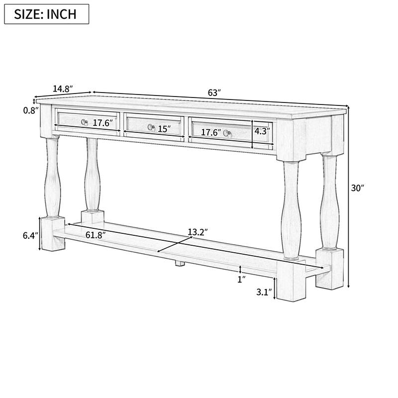 Console Table 63" Long Console Table with Drawers and Shelf for Entryway,Hallway,Living Room