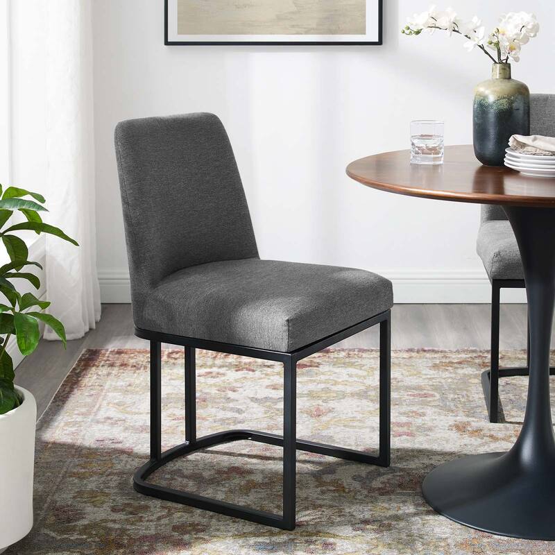 Porch & Den Shadow Hills Upholstered Sled Base Dining Chair - Black Charcoal