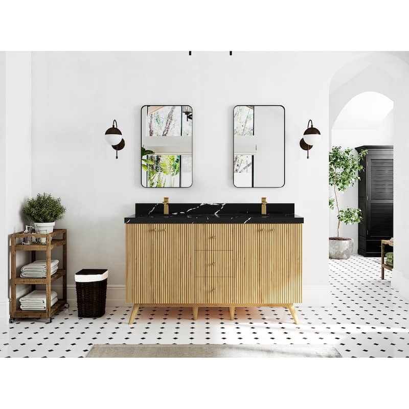 Willow Collections 60 in. W x 22 in. D Pasadena Solid Teak Double Sink Bathroom Vanity with Countertop