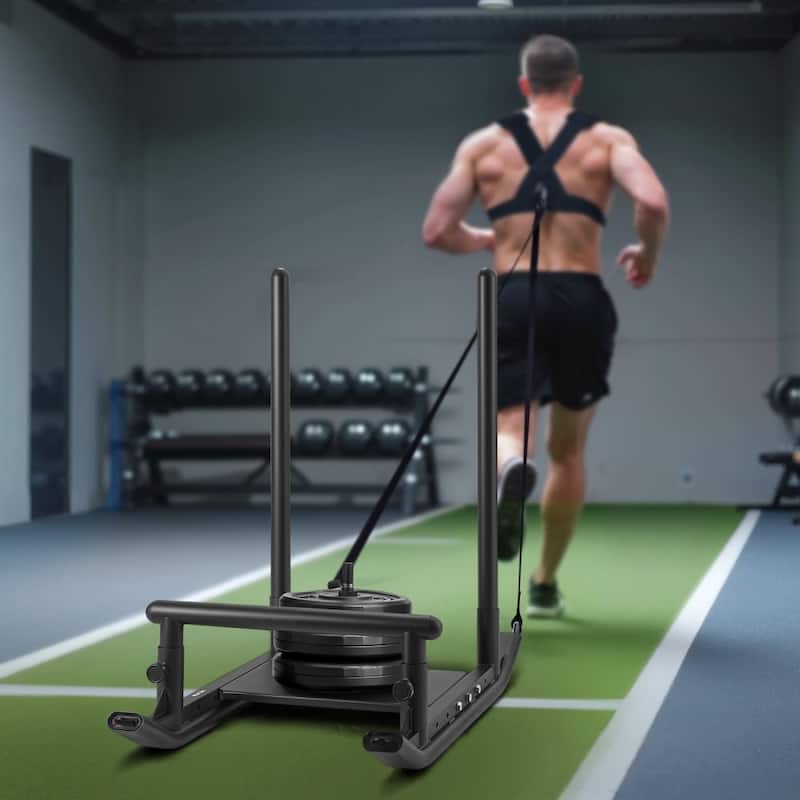 Steel Speed Training Sled with Adjustable Harness and Shoulder Straps for Strength Workouts - 40.6” x 26” x 40.9”