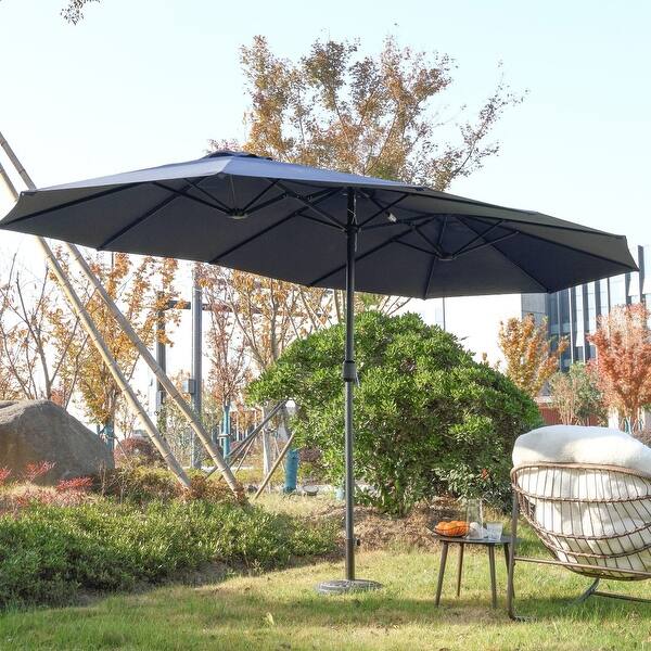 14 foot rectangular patio umbrella PURPLE LEAF 14ft Market with Solar LED and Base Double-Sided Rectangle Outdoor Table Sun Umbrellas with Crank for Pool Beach Deck Backyard Taupe : Patio, Lawn & Garden proof steel frame ensures long 14.8 Ft Double Sided Outdoor