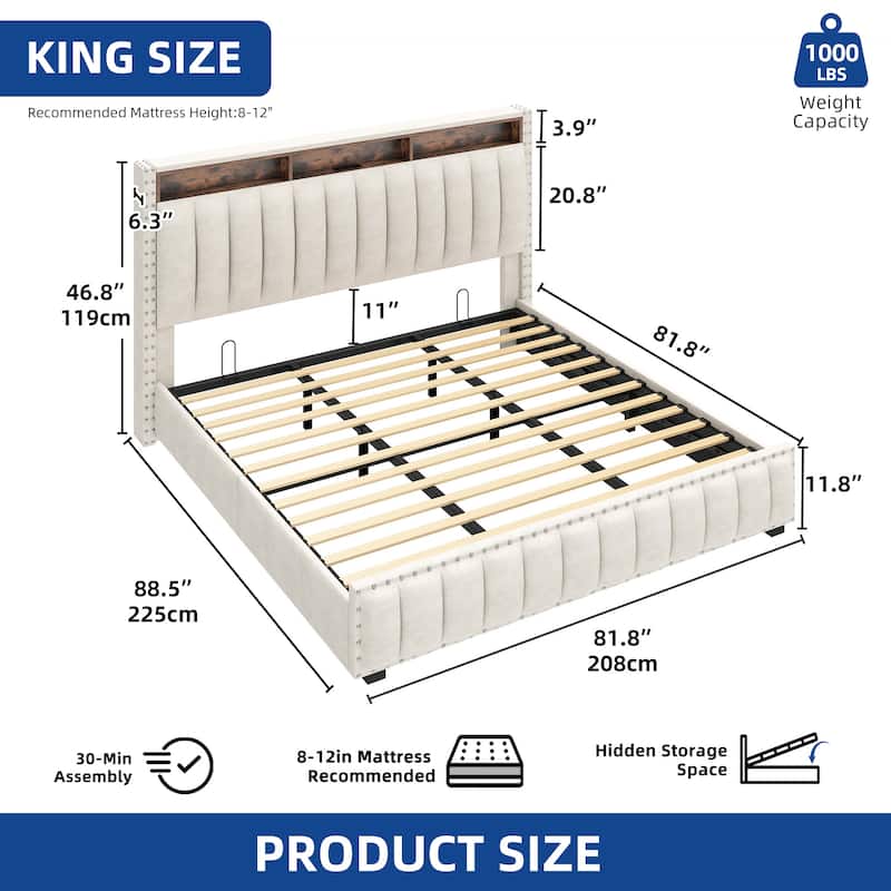 Moasis King Bed Upholstered Platform with Button-Tufted Frame