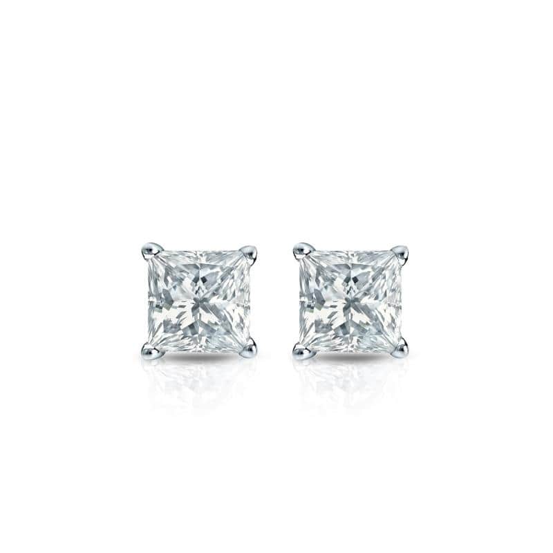 Auriya Plat Gold Lab Grown 0.30 carat TDW Princess Diamond Stud Earrings 4-Prong Basket Push-back