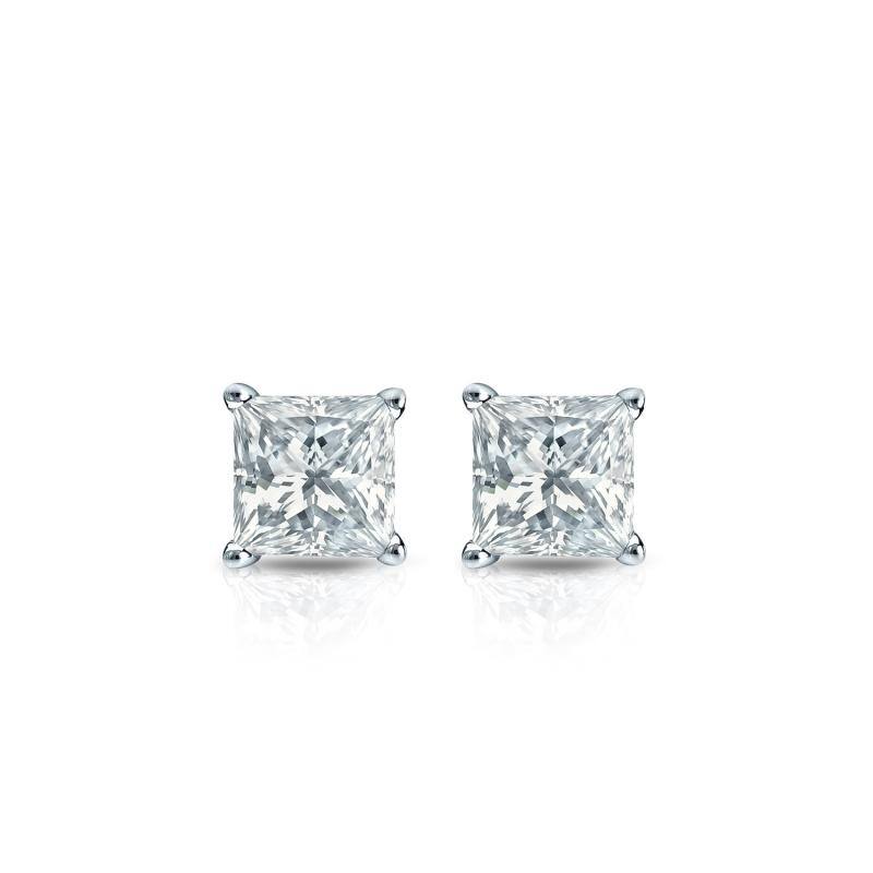 Auriya Plat Gold Lab Grown 0.30 carat TDW Princess Diamond Stud Earrings 4-Prong Basket Screw-back