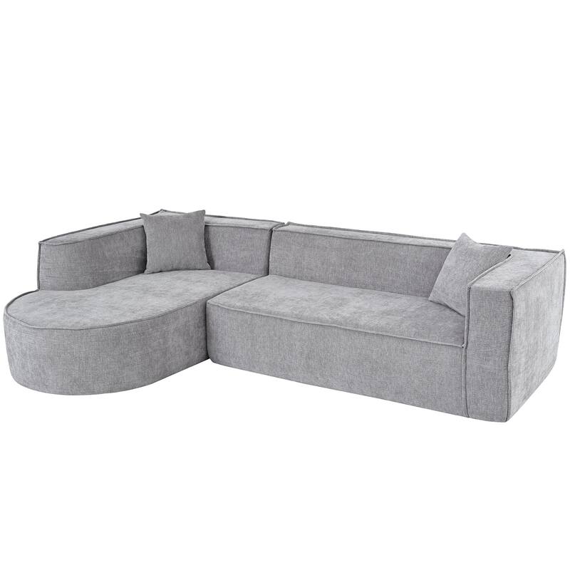 Modern Sectional Sofa, Chenille Modular L-Shape Sofa Couch with 2 Plush Throw Pillows, Curved Sponge Sleeper Couch