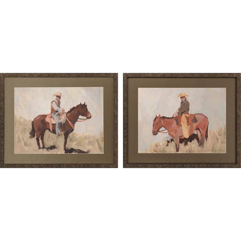 Ranch Hand S/2 Framed Art Giclee Under Glass - Brown - 26 X 32 X 2