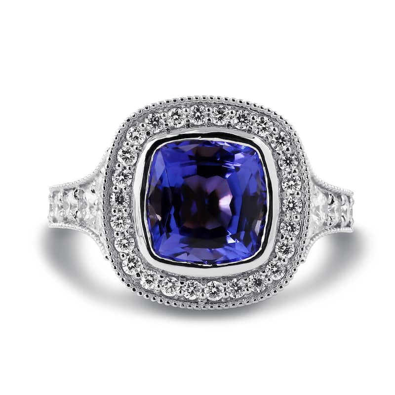 Auriya 14k Gold 3 1/2ct Vintage Cushion-cut Tanzanite Halo Diamond Engagement Ring 1 3/8ctw (H-I, SI1-SI2)