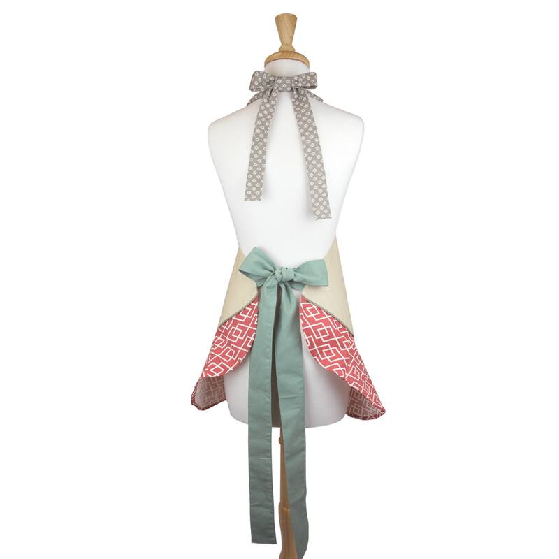 "Gather Together" Fall Harvest Apron with Ruffles 28.5" Beige Orange