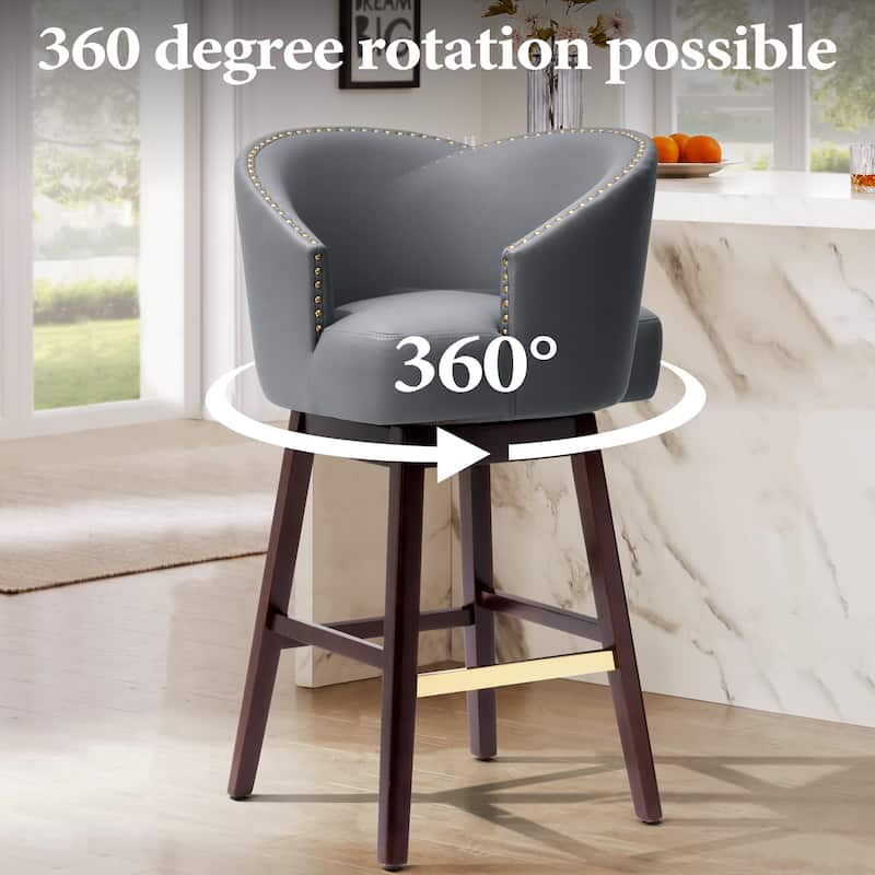 Pellebant 26.4''/31.9"H Height Solid Wood Swivel Indoor Bar Stools