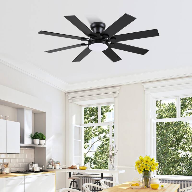 52 Inch Flush Mount Ceiling Fan with Light,8 Blades,Reversible Airflow,DC Motor,Remote and APP Control - 52 Inches