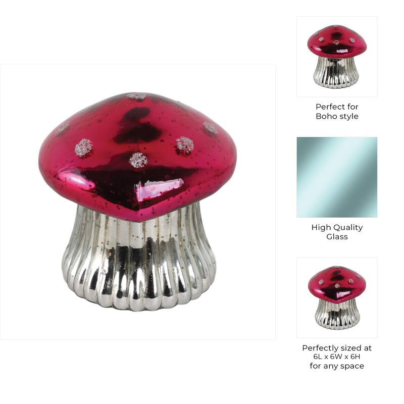 Glass Mushroom Candle Jar with Lid Boho Glam Wax Soy Accent Decor - 6" x 6" x 6"
