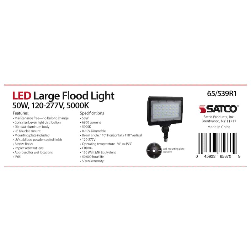 LED Large Flood Light 50W 5000K Bronze Finish 100V-277V Dimmable - N/A