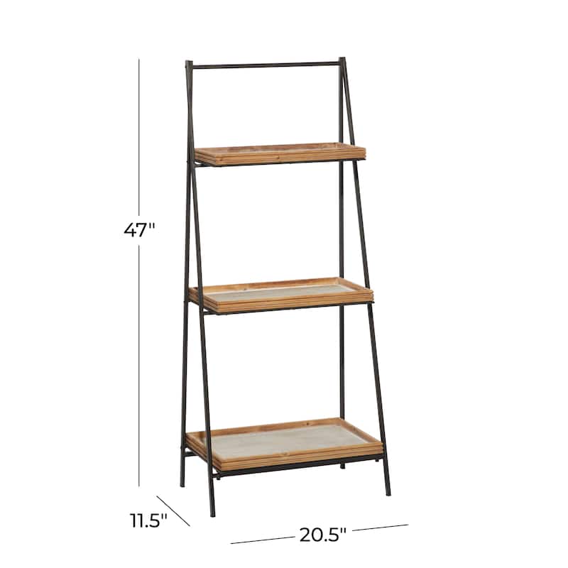 Wood 3 Shelf Shelving Unit - Brown - Roche River Decor - 12"W x 21"L x 47"H