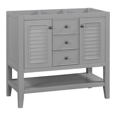 (Base Only) 36" Bathroom Vanity without Sink, 2 Cabinets and Drawers, Open Shelf