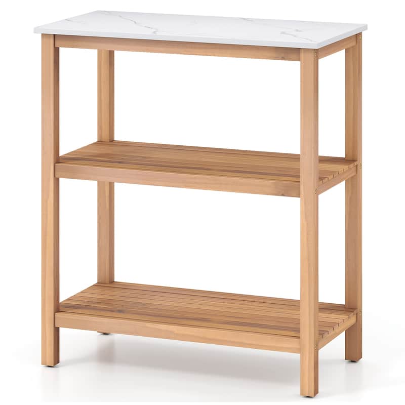Gymax 3-Tier Patio Garden Potting Bench Table w/ Acacia Wood 2 Slatted