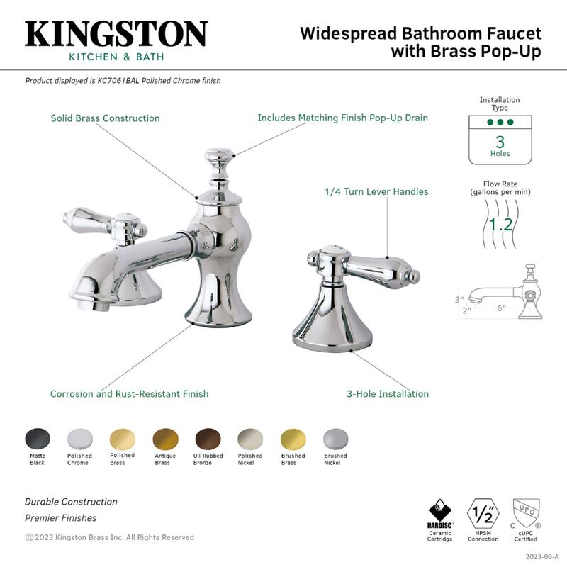 Kingston Brass Heirloom Deck Mount Widespread Bathroom Faucet with Brass Pop-Up
