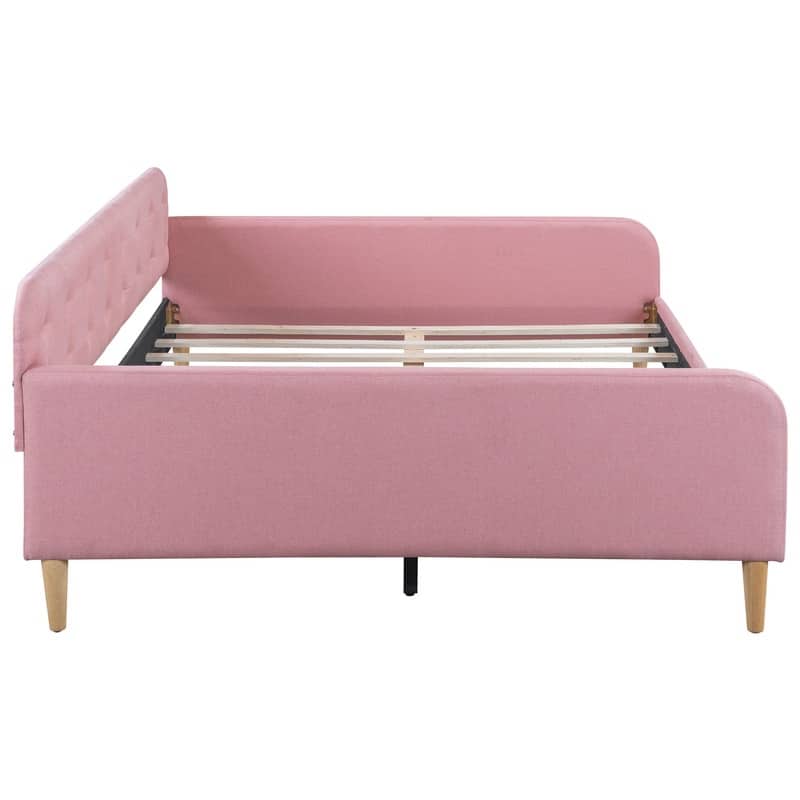 Full Size Linen Upholstered Daybed with 4 Support Legs