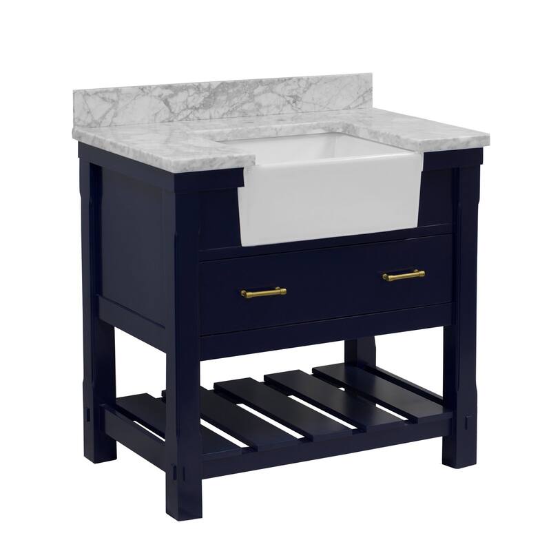 KitchenBathCollection Charlotte 36" Farmhouse Bathroom Vanity with Carrara Marble Top