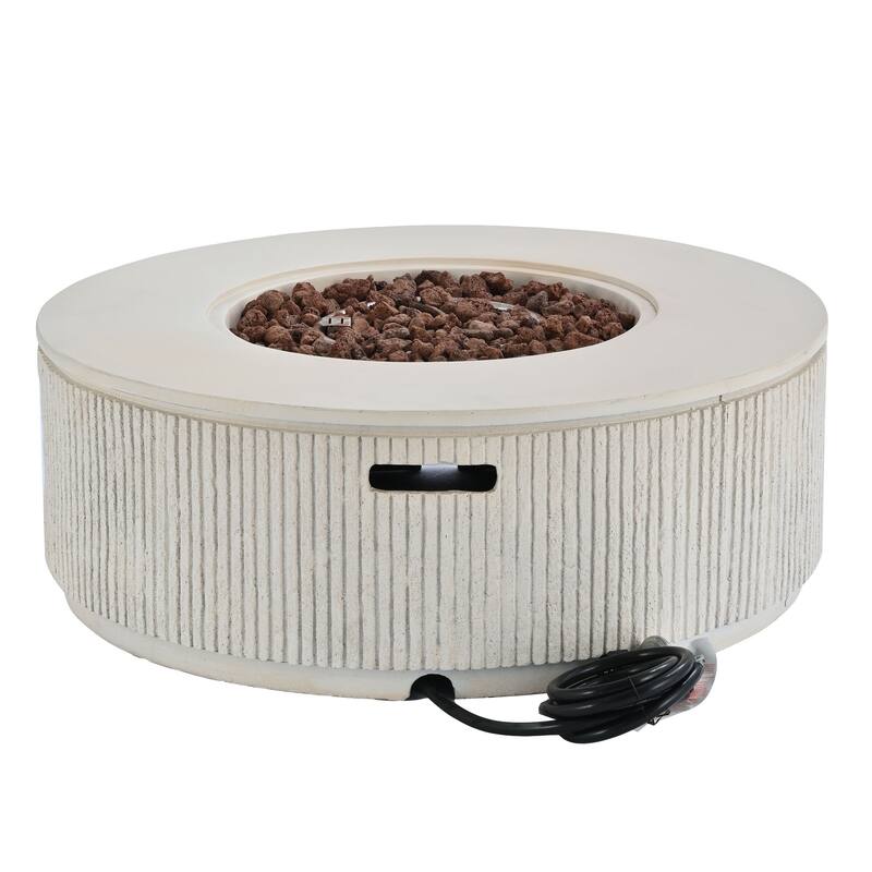 38.19" Propane Outdoor Fire Pit with Vertical Stripe Design, 50000 BTU Round Fire Pit Table with Steel Burner, Flame Control