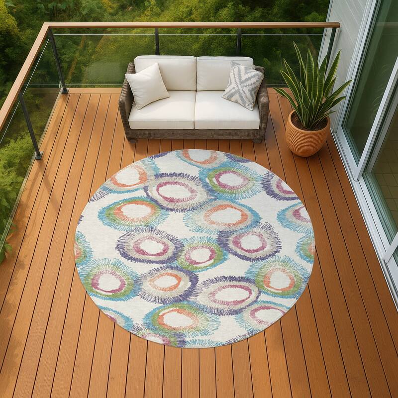 Machine Washable Indoor/ Outdoor Modern Spikey Chantille Rug - Pearl - 8' x 8'