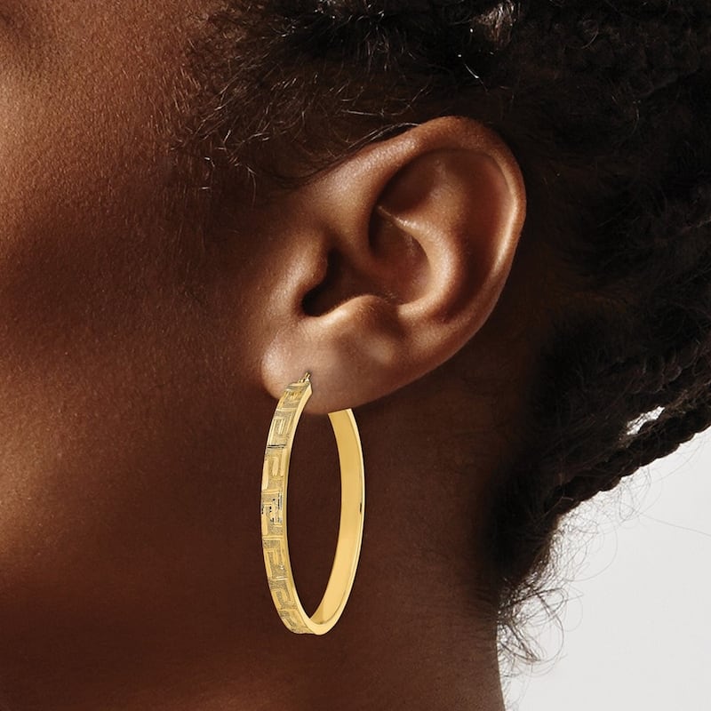 Curata 14k Yellow Gold Satin Greek Pattern Hoop Earrings 46.63x4mm
