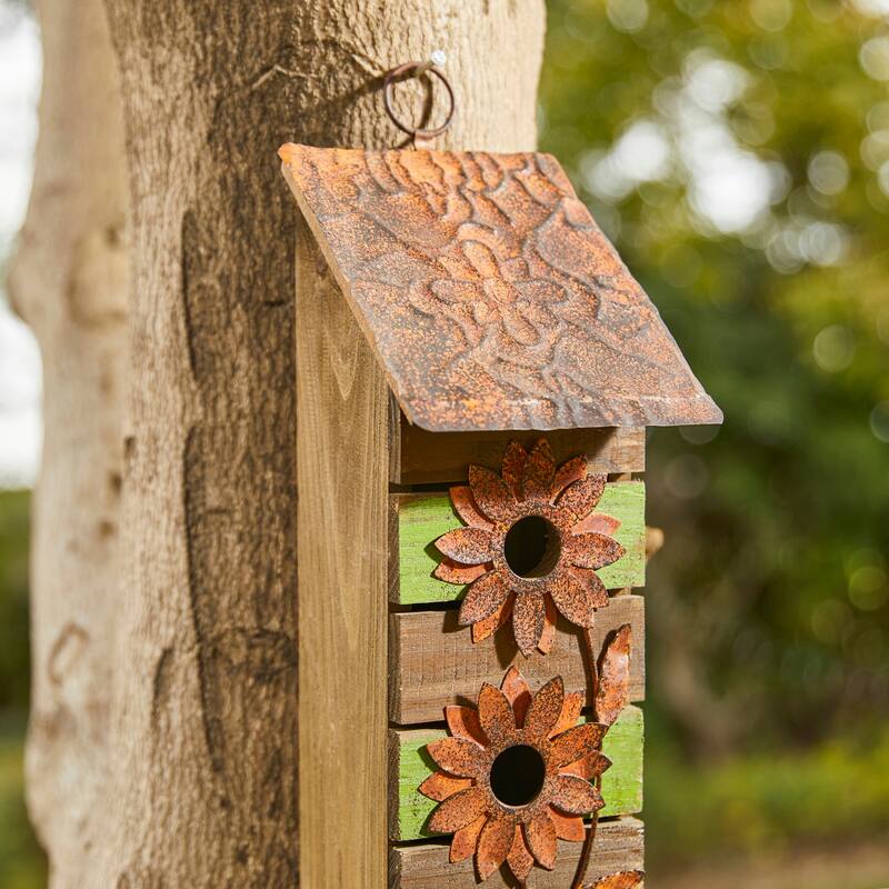 Glitzhome Hanging Distressed Solid Wood Birdhouse