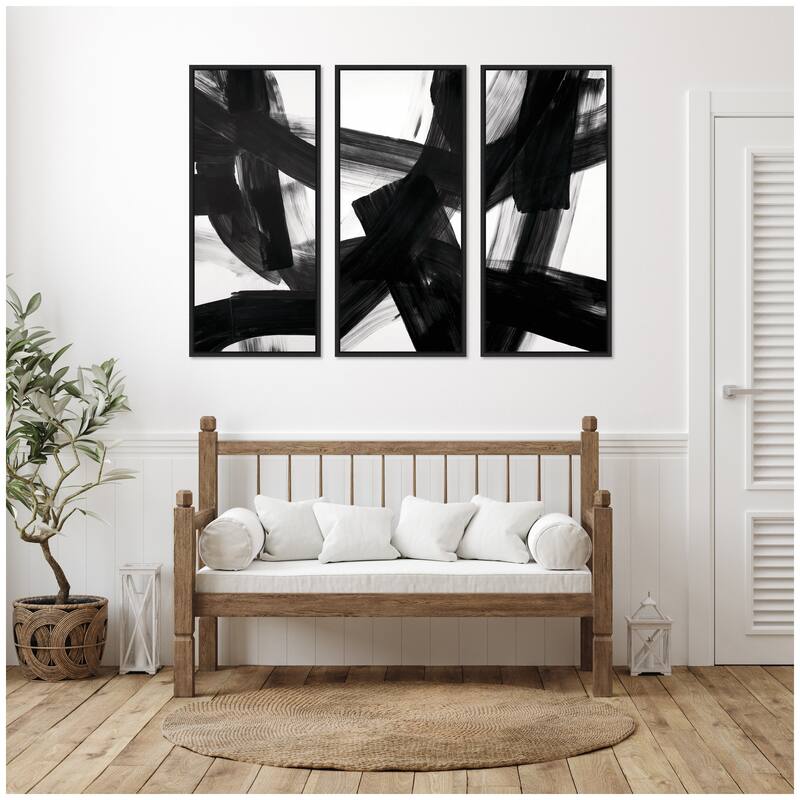 Kate and Laurel Black Mark No. 1, No. 2, & No. 3 3 Piece Framed Canvas Wall Art Set by Amy Lighthall