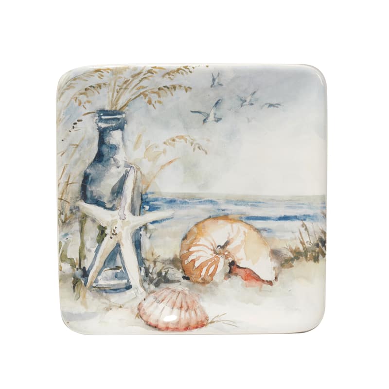 Certified International Coastal Landscape 6" Canape/Luncheon/Appetiser Plates, Set of 4 Assorted Designs - 10.75' x 11'