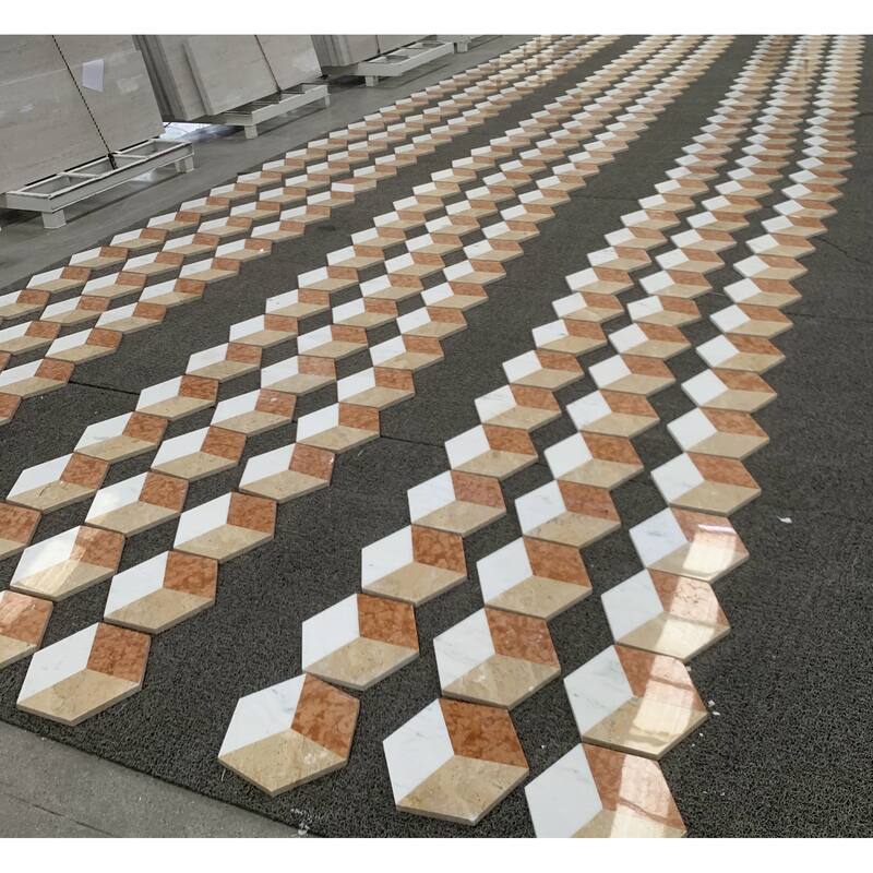 Roomfitters Hexagon Waterjet Marble Tile for Wall and Floor, Polished Natural Stone Mosaic, 12-Piece Box, White Gold Red