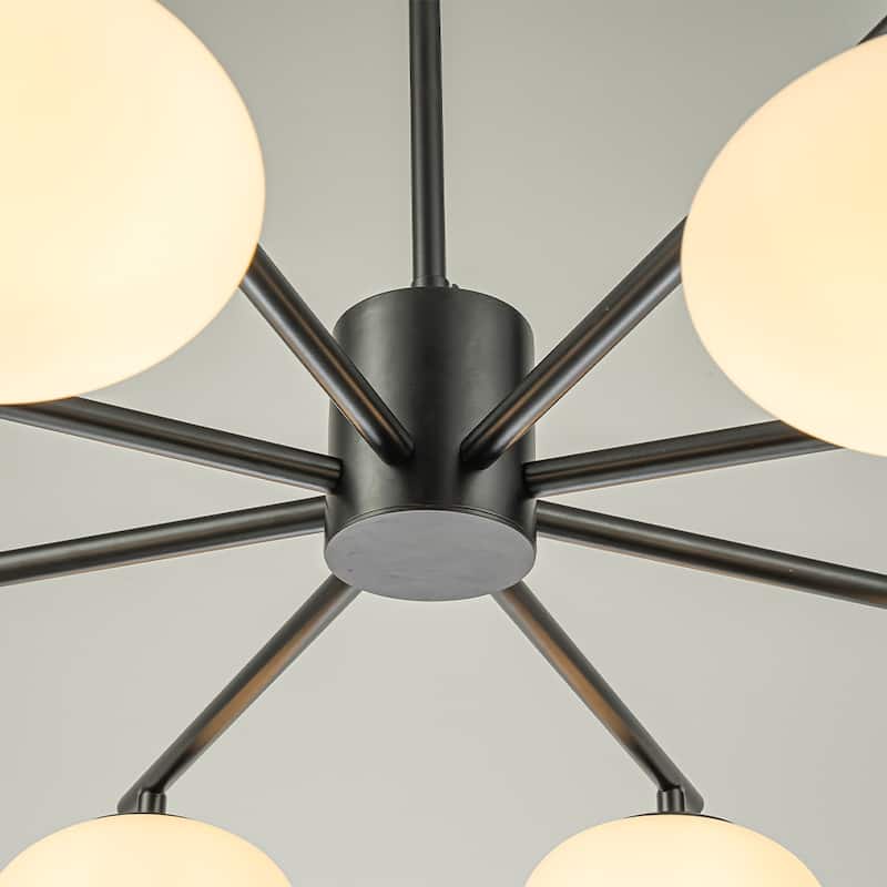 8-Light 32'' Mid Century Modern Opal Glass Chandelier Classic Globe Pendant Light For Dining Room Living Room - W32''