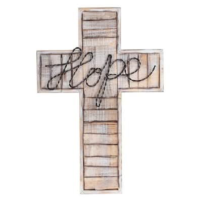Q-Max 20"H Hope Decorative Wooden Cross Religious Statue Wall Decoration Holy Figurine