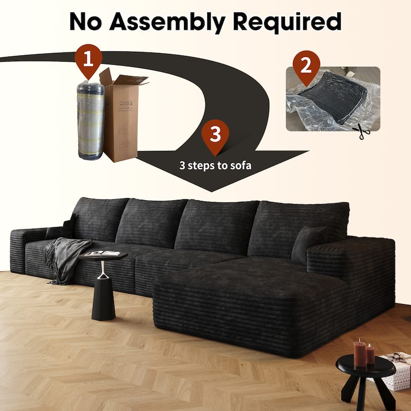 Large Sleeper Sectional Couch L-Shape Floor Modular Recliner Sofa Corduroy Upholstered Chaise Lounge with Ottoman for Livingroom