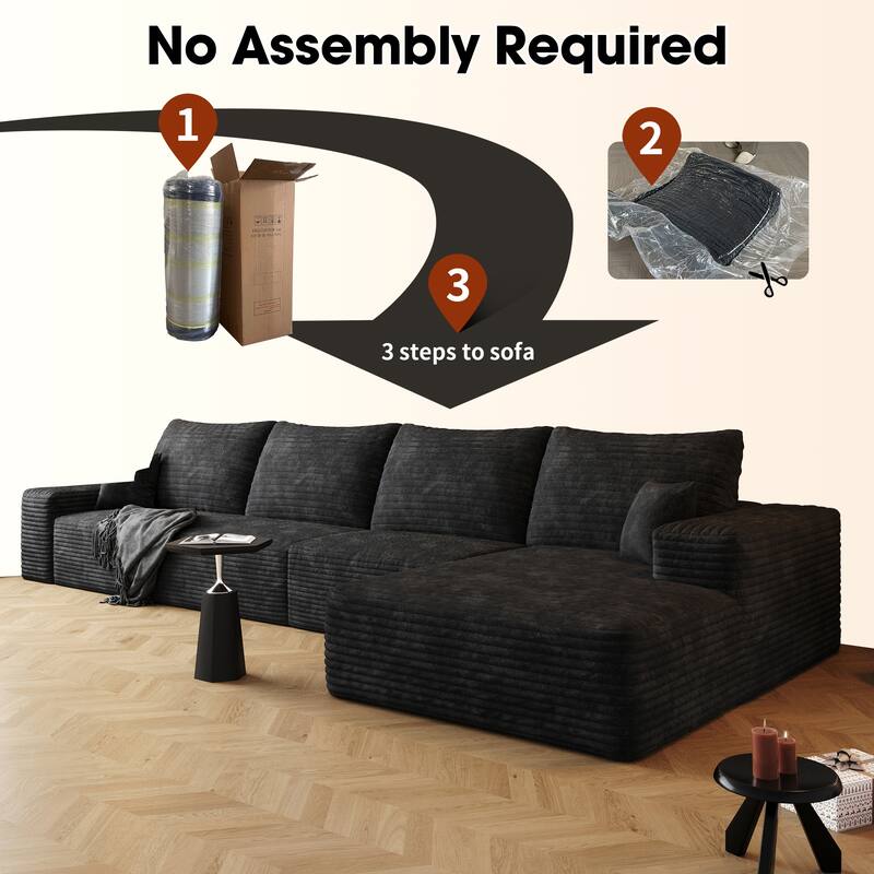 Modular Sectional Sofa with L-Shape Chaise, Oversized Corduroy Upholstered Cloud Sofa, High-Resilience Foam Floor Corner Sofa