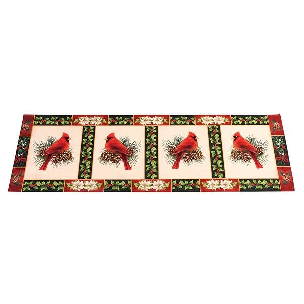 Holly and Poinsettia Cardinal Printed Ivory Runner Rug - 59