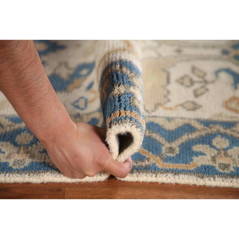 Floral Beige Oushak Style Runner Rug Hand-knotted Wool Carpet - 2'6"x 9'9"