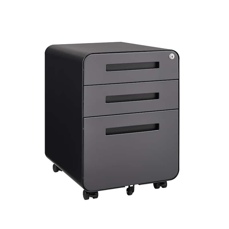 Anmytek 3 Drawer Mobile Filing Cabinet Cold Rolled Steel Anti Tilt 5 Wheel Modern Simple Style