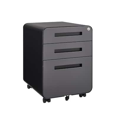 Rounded 3 drawer mobile filing cabinet, 5-wheel design with anti tilt cold-rolled steel material