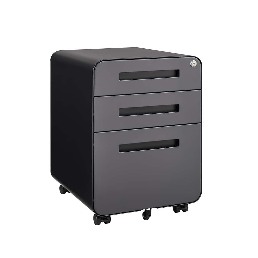 Rounded 3 drawer mobile filing cabinet, 5-wheel design with anti tilt cold-rolled steel material