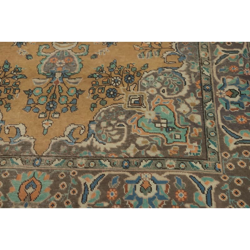 Hand Knotted Oriental 100% Wool Carpet Traditional Floral Oranges & Rust Tabriz Area Rug - 9' 5'' X 6' 4''