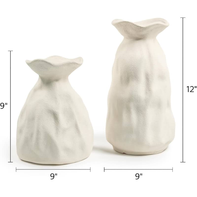ARIA HOME White Ceramic Vase Artistic Paper Bag Inspired Design Set of 2