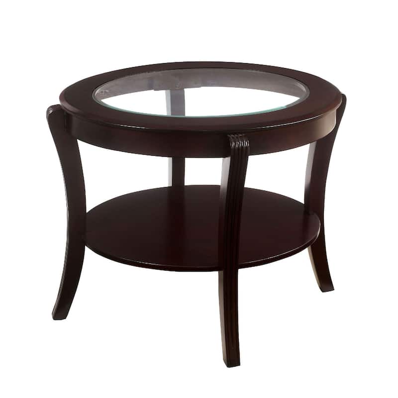 28 in. Brown Round Glass End Table, Sturdy Build End Side Table for Living Rooms