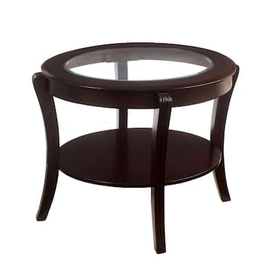 28 in. Brown Round Glass End Table, Sturdy Build End Side Table for Living Rooms