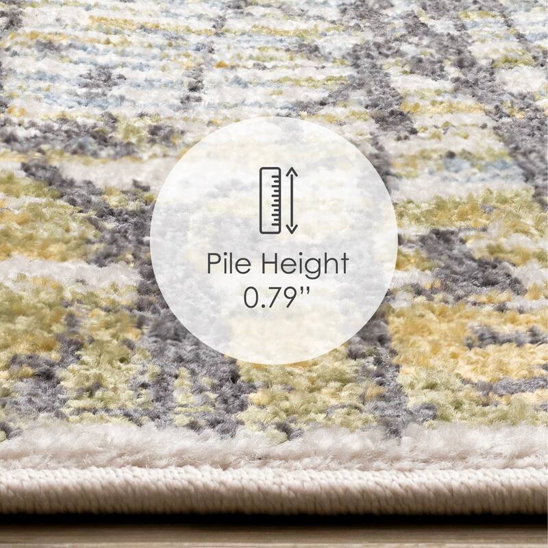 Blue Yellow Green Grey Paint Splatter Abstract Area Rug